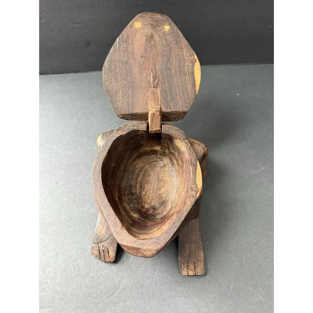 Handcarved Wooden Frog Trinket Box Stash Box Handcrafted Boho Artisan Whimsy MCM